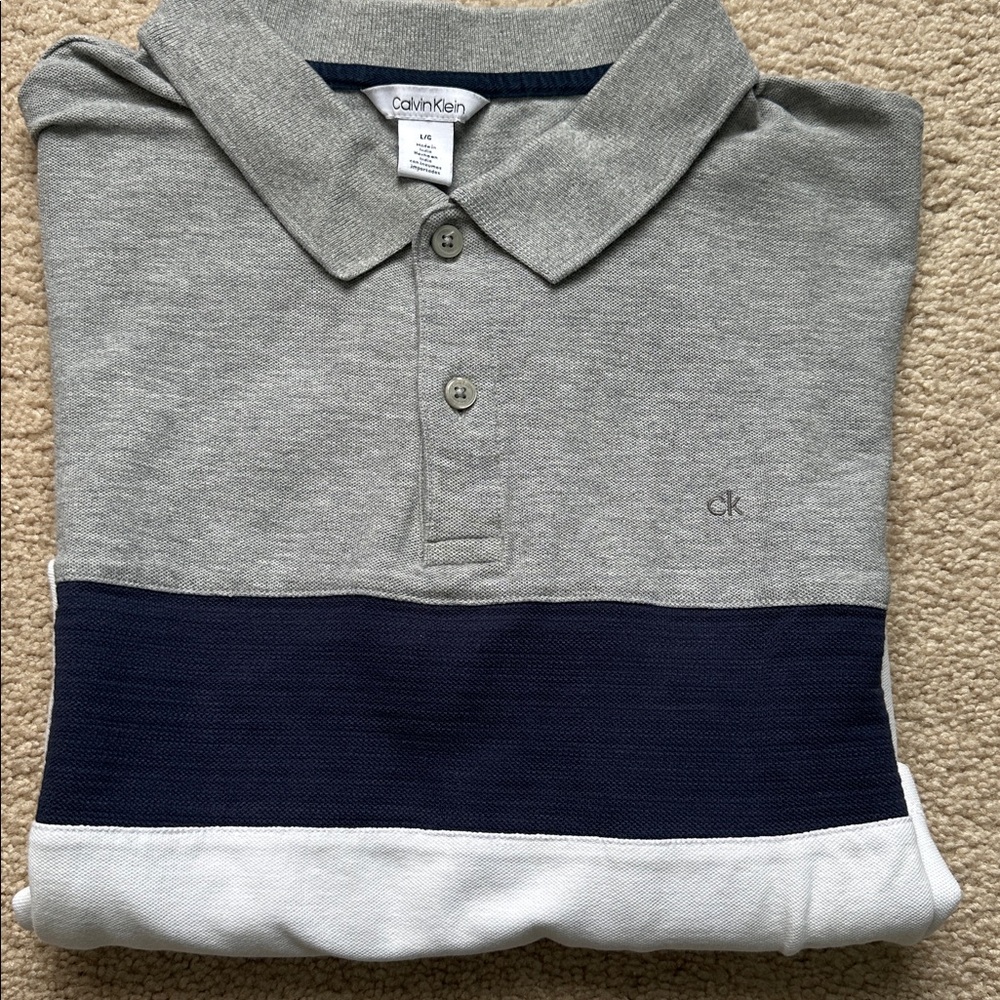 Calvin Klein Gray, Navy, and White Men's Polo Shirt